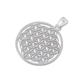 Macro detail of a silver Tree of Life pendant with intricate hollow circular patterns - Flower of Life B / VD1512 Platinum