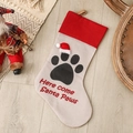 Calza natalizia in juta beige con impronta di zampa e scritta Here Come Santa Paws - Impronta di Zampa-Here come Santa Paws