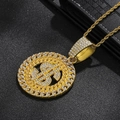 Hip hop gold dollar sign pendant necklace with iced out crystals and rope chain - Pendant Only / Gold