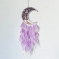 Handmade crescent moon dream catcher with purple amethyst tree of life and soft feathers - 4016E Moon Amethyst