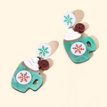 Macro view of Christmas earrings with green marbled cup, candy cane and snowflake details - Christmas Teal Snowflake Cup Style