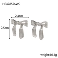 Minimalist silver butterfly bow stud earrings in stainless steel, size 2.5cm by 2.4cm - HE47857AW0 Silver Silk Texture Bow