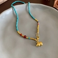 Collana cinese con perle turchesi, ciondolo a forma di zucca dorata e dettagli di perle - Zucca Blu (9#)