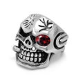 Gothic skull ring with polished silver finish and red gemstone eye for men - US Size 7 / Red Eye Skull(SA853)