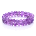 Bracelet élégant à double rangée en perles rondes d'améthyste naturelle violette polie - Perles rondes / Améthyste