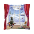 Christmas cat at window illustration cushion cover for holiday sofa and bedroom decor - Cat on Windowsill (QJB6692) / 45x45cm Single-sided