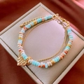 Double-layer bracelet with blue and orange agate beads and a hammered heart pendant - 64# Gold & Blue Heart Bracelet