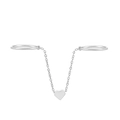 Minimalist silver-toned double finger ring set with a dangling heart charm and link chain - Silver (08白K桃心S249)