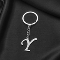 Silver stainless steel keychain featuring a polished letter Y pendant on black silk - Letter Y