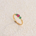 Three-stone gold plated ring featuring central pink and side green gemstones - Gold Green + Rose Diamond