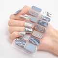Blue and silver marble nail stickers DQ3-18 with gold foil glitter accents - Blue White Silver Marble Foil Sequin Style (DQ3-019)