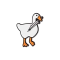 Cartoon-Emaille-Pin mit einer lustigen weißen Gans, die ein silbernes Messer im Schnabel hält - Gans Mit Messer (qhxz2853)