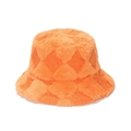 Winter plush bucket hat with orange diamond lattice pattern and warm faux fur texture - M (56-58cm) / Orange
