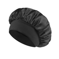Soft black silk sleep cap with a wide elastic band for hair protection and comfort - Sleep Bonnet / Black