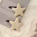 Set of two star-shaped hair clips in cream beige finish with metallic duckbill base - Beige Star Style (1304D2)