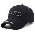 Black cotton baseball cap with white 3D FARD letter embroidery and hard top design - Adjustable / Black