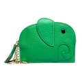 Handcrafted green leather elephant coin purse with golden zipper and keychain ring - Green