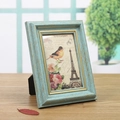 Retro rectangle photo frame in vintage blue and gold finish with distressed wood texture - Vintage Blue