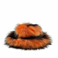 Faux fur bucket hat in orange and black shaggy plush style for winter warmth - Orange