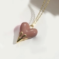 Minimalist heart pendant necklace with mauve pink finish and gold lava drip detail - Light Coffee