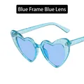 Blue glitter heart-shaped sunglasses with matching blue lenses for party fashion - Blue Frame / Blue Lens