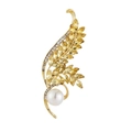 Elegant gold-tone wheat stalk brooch with yellow crystals and a large white round pearl - Style 3-Wheat with Large Pearl
