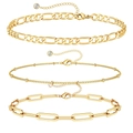 Set of 3 gold-plated steel bracelets featuring Figaro, satellite and paperclip link chains - Gold Cuban/Mini Bead/Paperclip Bracelet Set
