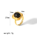 Detailed dimensions of 18K gold plated ring with black oval gemstone and hex base - Gold Geometric Gemstone Open Ring (TR4207) / Gold