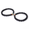 Magnetische Pärchen-Armbänder mit schwarzen matten Steinen und Regenbogen-Perlen - Magnetischer Herzverschluss (WB0543) / Mattschwarz Set