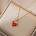 Golden titanium steel necklace with a sweet strawberry zircon pendant in a jewelry box - Gold Zirconia Strawberry