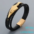Bracciale multistrato da uomo in pelle nera con ciondolo a freccia dorata e chiusura magnetica - Oro (KB205290-JR)