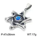 Pendentif hexagramme en os argenté avec un œil bleu sur fond blanc épuré - Style G Pendentif Étoile De David Os Œil Bleu Argenté (KP120060-MZOZ)