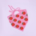 Pink crochet strawberry bandana headscarf with handmade floral knit patterns - Bright Pink Strawberry