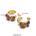 Golden C-shaped stainless steel earrings featuring natural brown tiger eye stone inlays - Tiger Eye Brown