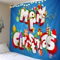 Blue Christmas tapestry with 3D Merry Christmas lettering and festive ornaments - 150x130cm / Style 4-Blue 3D Merry Christmas