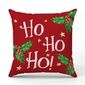 Funda de cojín navideño rojo en lino con frase Ho Ho Ho y diseño festivo floral - Rojo-Ho Ho Ho!