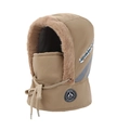 Khaki winter balaclava with faux fur trim and adjustable drawstring for cold protection - Khaki