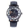 Macro detail of men's mechanical watch with hollow dial and Roman numeral markers - Silver Case White Dial Blue Numeral Hollow