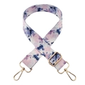 Dettaglio della tracolla in tela tie-dye colorata con ganci e fibbie in metallo dorato - N. 107 Floreale + Fibbia Dorata