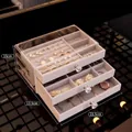 Three-drawer grey velvet jewelry box with clear acrylic case measuring 23.5x13.5x10cm - 3 Drawers With Handle / Gray