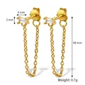 Elegant 18K gold S925 sterling silver tassel earrings with rectangular cubic zirconia - Gold with White Zirconia