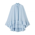 Top in chiffon azzurro a collo alto con balze a strati e stile romantico elegante - S / Celeste