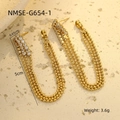 Gold stainless steel tassel earrings with zircon studs, length 5cm, weight 3.6g - Gold Zircon Bead Chain Tassel