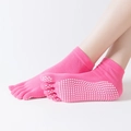 Bright pink open-back non-slip yoga five-finger socks with white silicone dots - One Size / Five Toe-Solid Rose Red