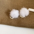 Close-up of white plush pompom earrings with gold U-shaped metal clips on fabric - 5# White U-shape Plush Ball (Silver Needle)