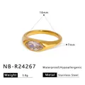 Gold stainless steel ring featuring a marquise-cut zircon with 18mm diameter - Thick Band Marquise Style (NB-R24267)