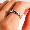 Minimalist adjustable wave textured open ring in polished silver finish for women and men - Style 2 / White Gold
