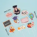 10-piece set of graduation cake toppers with cartoon motifs and golden well wishes - Half Body Girl with Certificate 10 Sets