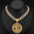 Hip hop gold plated dollar sign pendant necklace with cubic zirconia on cuban chain - Necklace Set / 18 Inch Cuban Chain / Gold