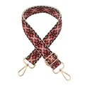 Detail of 3.8cm ethnic jacquard bag strap with gold metal buckle and lobster clasp - Black and Watermelon Red Flower
